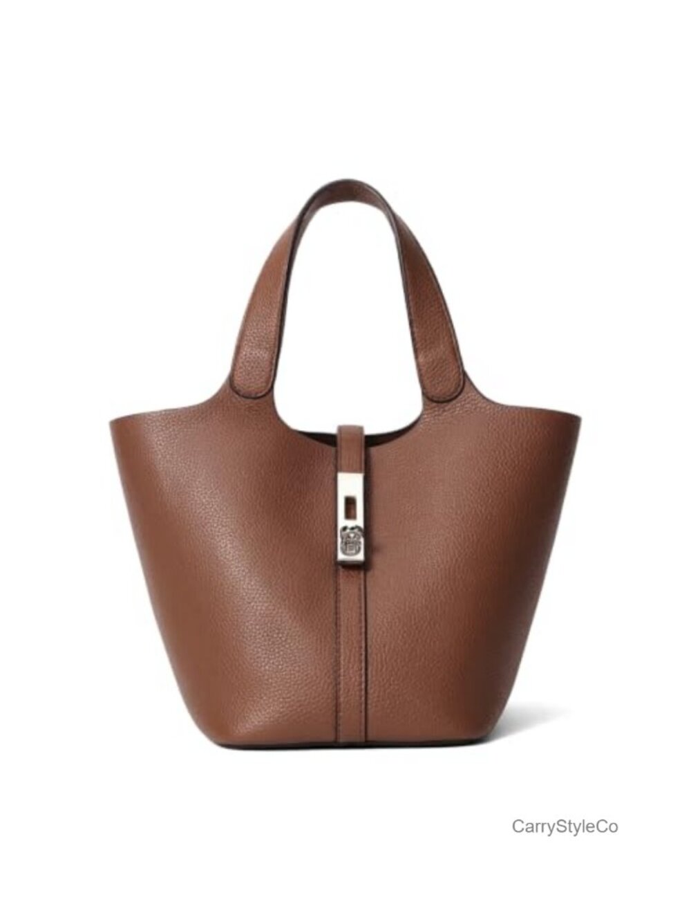Vegan Leather Bucket Tote Bag Top Handle Satchel Lock Design Work Evening
